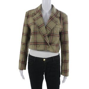 Muze Womens Basic Jacket Plaid Wool Blend Button Fall Multicolor Size S